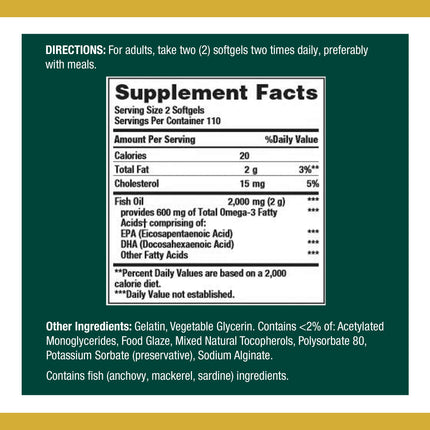 Nature's Bounty Fish Oil 1000 mg Coated Softgels | 220 Count | Omega-3 EPA/DHA for Heart Health