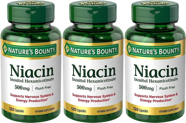 Nature's Bounty Niacin Flush Free 500 mg – Set of 3 (120 Capsules Each) | Maven Gifts