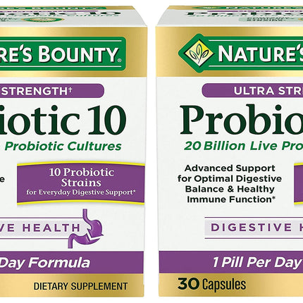 Nature's Bounty Ultra Strength Probiotic 10 Twin Pack - 20 Billion CFU, Immune & Upper Respiratory Support