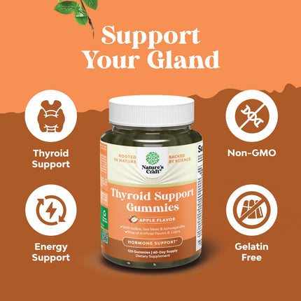 Natures Craft Vegan Thyroid Gummies with Sea Moss - 120 Count | Iodine, Selenium, Non-GMO