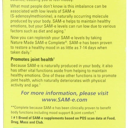 Nature's Made Sam-e Complete 400 mg 2-Pack – Mood & Joint Support