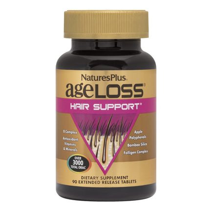 Natures Plus AgeLoss Hair Support – 90 Extended Release Tablets | Gluten Free | 30 Servings