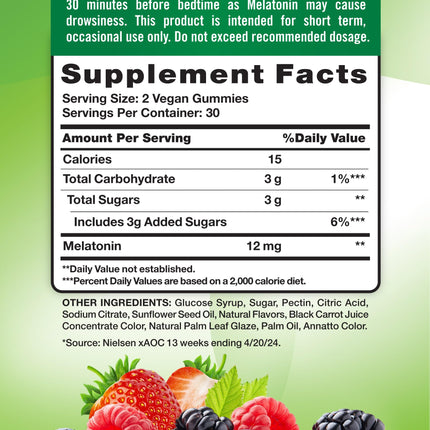 Nature's Truth Melatonin Gummies 12mg – Mixed Berry, Vegan, Non-GMO, Gluten Free (Pack of 2)
