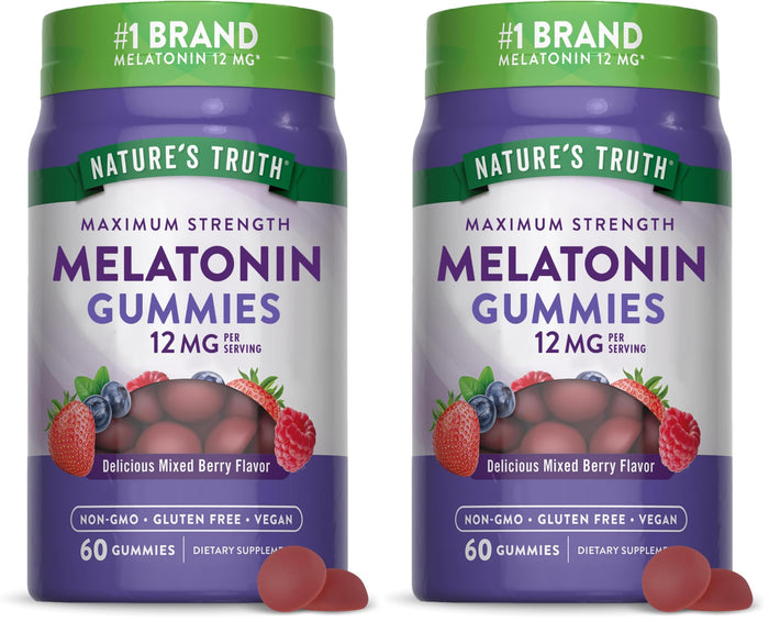 Nature's Truth Melatonin Gummies 12mg – Mixed Berry, Vegan, Non-GMO, Gluten Free (Pack of 2)
