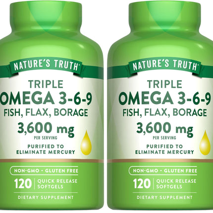 Nature's Truth Omega 3-6-9 Softgels – Triple Strength 3600 mg | Pack of 2