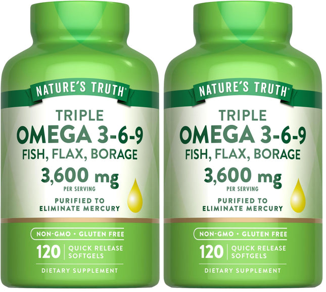 Nature's Truth Omega 3-6-9 Softgels – Triple Strength 3600 mg | Pack of 2
