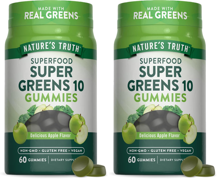 Nature's Truth Super Greens Gummies – 60 Count (Pack of 2) – Vegan, Non-GMO, Gluten Free