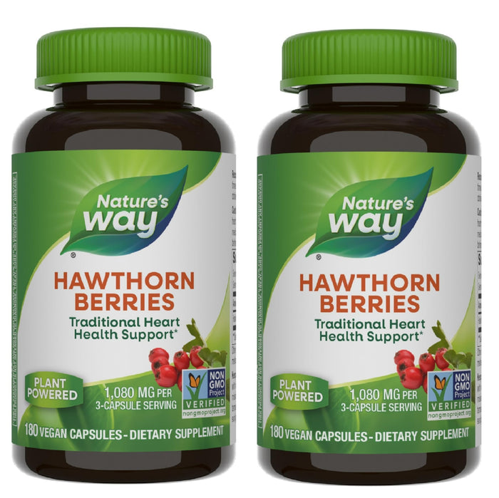 Nature's Way Hawthorn Berries - Heart Health Support, 180 Vegan Capsules (2 Pack) Packaging May Vary