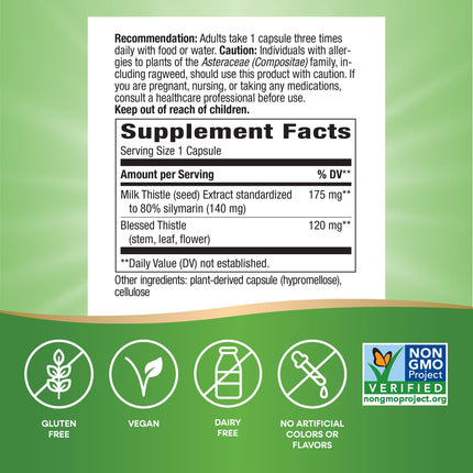 Nature's Way Milk Thistle, Supports Liver Function and Detoxification Pathways*, 175 mg Milk Thistle Seed Extract Standardized to 80% Silymarin per Serving, 120 Capsules (Packaging May Vary) - 2 Pack