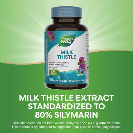 Nature's Way Milk Thistle, Supports Liver Function and Detoxification Pathways*, 175 mg Milk Thistle Seed Extract Standardized to 80% Silymarin per Serving, 120 Capsules (Packaging May Vary) - 2 Pack