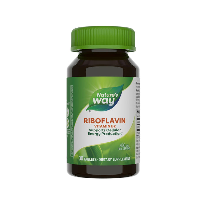 Nature's Way Riboflavin Vitamin B2, Supports Cellular Energy Production*, Vegan, 30 Tablets (Packaging May Vary)