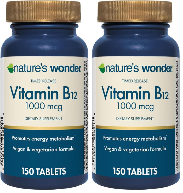 Nature's Wonder Vitamin B12 1000 mcg Timed-Release Tablets – Energy Metabolism, Brain & Nervous System Health, 150 Day Supply (Pack of 2)