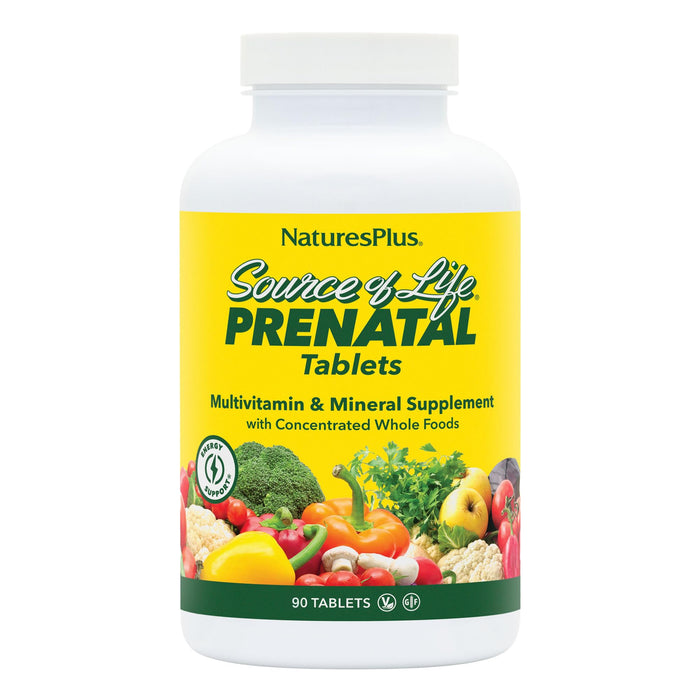 Natures Plus Source of Life Prenatal – 800 mcg Folate, 90 Vegetarian Tablets (Gluten-Free)
