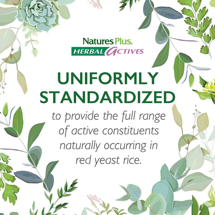 NaturesPlus Herbal Actives Red Yeast Rice Extended Release 600 mg – 120 Total Servings, Vegetarian & Gluten Free