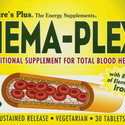 NaturesPlus Hema-Plex Iron - 85 mg Chelated Iron, 30 Slow-Release Tablets (Pack of 6) - Gluten Free & Vegetarian