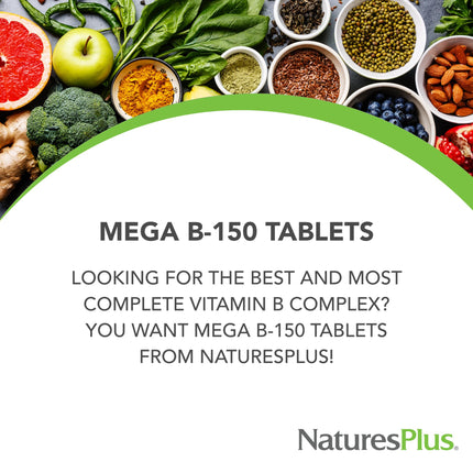 NaturesPlus Mega B-150 Complex | 90 Sustained-Release Vegetarian Tablets | Gluten Free B-Complex Vitamin Supplement