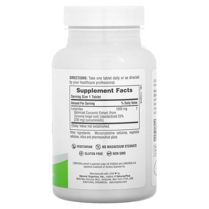 NaturesPlus PRO Longvida Curcumin 1000 mg - 60 Tablets | Non-GMO, Vegan, Gluten Free