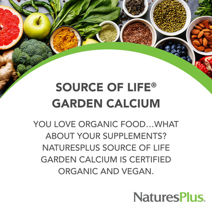 NaturesPlus Source of Life Garden Calcium - 120 Vegan Capsules (Pack of 2) | Organic, Gluten Free, Vegetarian, 60 Servings