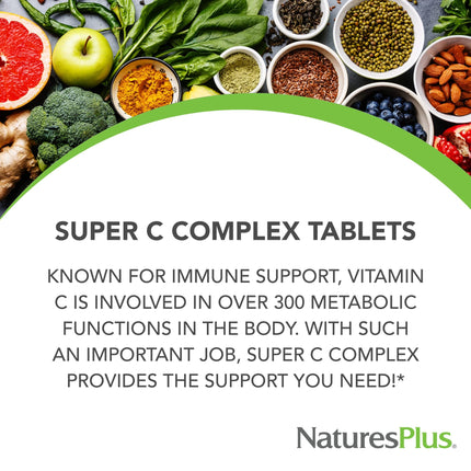 NaturesPlus Super C Complex – Sustained Release Vitamin C 1000mg + 500mg Bioflavonoids | 180 Tablets