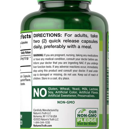 Nature's Truth NAC N-Acetyl Cysteine 1,200 mg | 200 Capsules | Pack of 2 | Non-GMO & Gluten Free