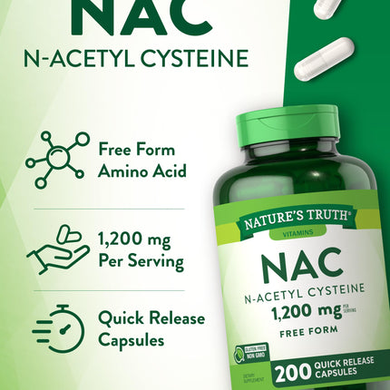 Nature's Truth NAC N-Acetyl Cysteine 1,200 mg | 200 Capsules | Pack of 2 | Non-GMO & Gluten Free