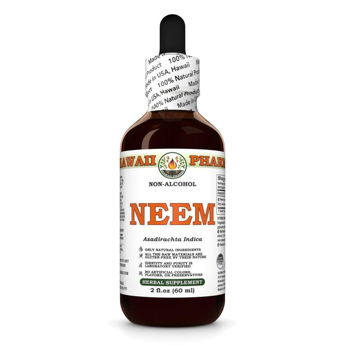 Neem Alcohol-Free Liquid Extract - Organic Neem (Azadirachta Indica) Dried Leaf Glycerite - Hawaii Pharm USA 2 fl.oz