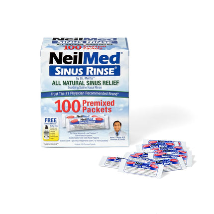 NeilMed Sinus Rinse Premixed Packets 100 Count – Isotonic & Hypertonic Saline Solutions