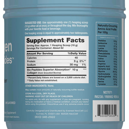 NeoCell Collagen Bio-Peptides Powder 22oz – Grass-Fed, Superior Absorption