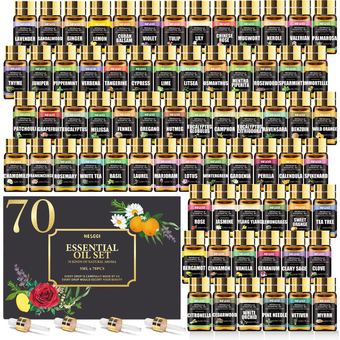 NESCCI 70 Essential Oils Gift Set for Diffusers, Candles & DIY Soaps – Halloween & Christmas