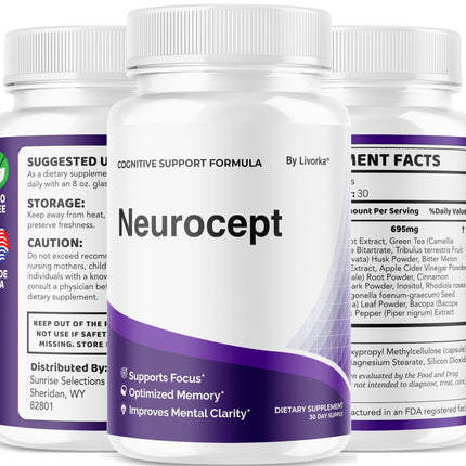 LIVORKA Neurocept Brain Supplement Capsules (5 Pack) — Focus, Memory & Clarity, 300 Capsules