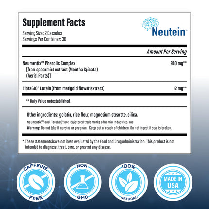 Neutein Natural Brain Booster – Extra Strength Plant-Based Cognitive Support (5 Pack, 300 Capsules) – Made in USA