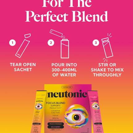 Neutonic Nootropic Focus Blend Powder | Peach Mango & Wild Berry, 32 Sticks | Caffeine Free