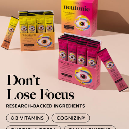 Neutonic Nootropic Focus Blend Powder | Peach Mango & Wild Berry, 32 Sticks | Caffeine Free