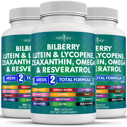 NEW AGE Eye Health Vitamins – Bilberry, Lutein & Zeaxanthin, AREDS 2 Blend, 180 Count