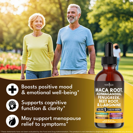 NEW AGE Organic Maca Root Liquid Drops with Ashwagandha, Nettle, Fenugreek, Beet Root & L-Arginine – 8oz