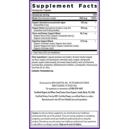 New Chapter Biotin Supplement - Vegan Hair Skin & Nails with Fermented Biotin + Astaxanthin - 60 Count