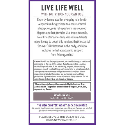 New Chapter Magnesium + Ashwagandha 325 mg Glycinate – 90 ct, 2.5x Absorption | Non-GMO