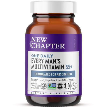 New Chapter Men's Multivitamin 55+ — One Daily, Fermented, Non-GMO, Immune & Brain Health, 96 Tablets