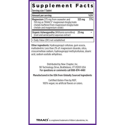 New Chapter Magnesium + Ashwagandha Supplement - 325 mg, 60 ct, 2-Month Supply | 2.5x Absorption