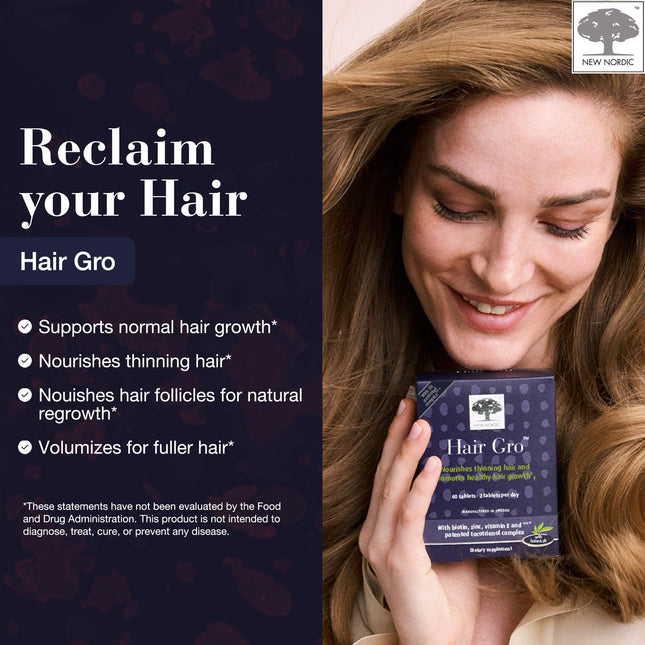 NEW NORDIC Hair GRO: Hair Growth Supplement with Biotin & Palm Tocotrienols, 60 Count