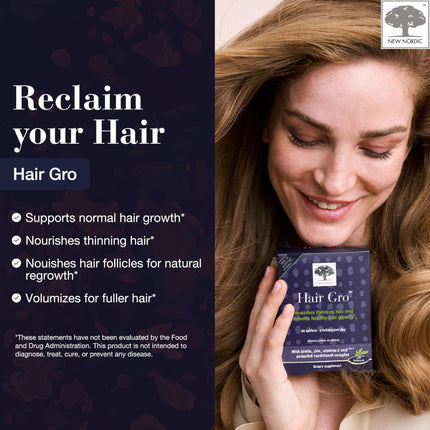 NEW NORDIC Hair GRO – Hair Growth Supplement with Biotin & Palm Tocotrienols (3 x 60 Count)