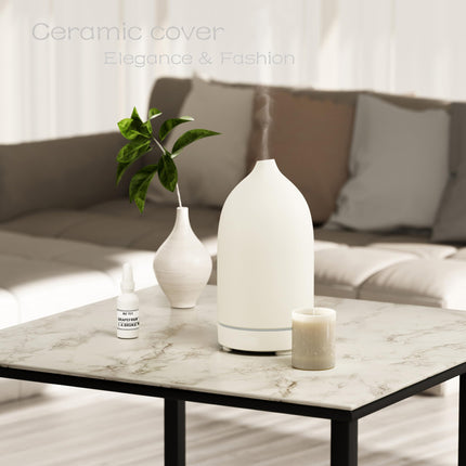 Handmade Ceramic Essential Oil Diffuser – Auto-Off, 9-Color Night Light