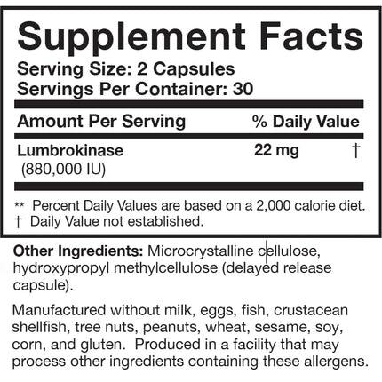 Researched Nutritionals Lumbrokinase — High-Potency 880,000 IU, Delayed-Release (60 caps)