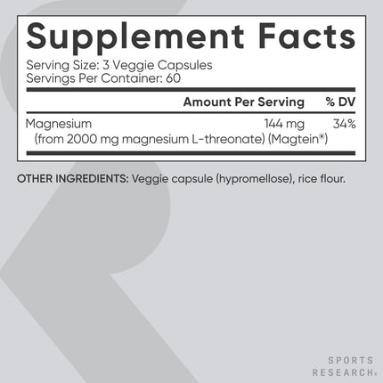 Sports Research Magtein Magnesium L-Threonate Capsules – Brain Health & Cognition