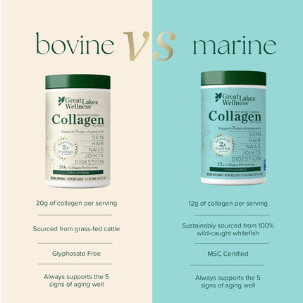 Great Lakes Wellness Marine Collagen Peptides Powder – Unflavored, 16 oz (Wild-Caught, MSC Certified)