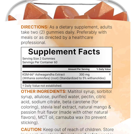 Micro Ingredients KSM-66 Ashwagandha Gummies 300mg – 120 Count | Sugar Free Mango Passion Fruit | Non-GMO
