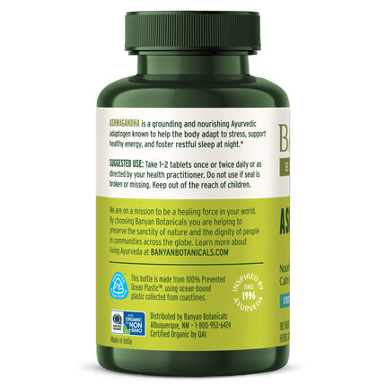 Banyan Botanicals Ashwagandha Tablets – Organic Ashwagandha Root, Non-GMO, Vegan – 180 Tablets