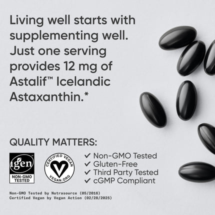 Sports Research Triple Strength Vegan Astaxanthin 12mg - Algae-Based, Non-GMO, 60 Softgels