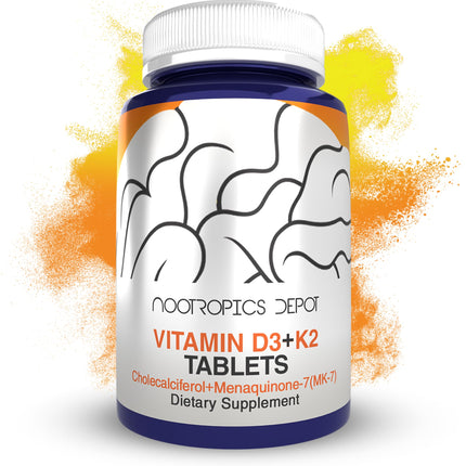 Nootropics Depot Vitamin D3 + K2 with Vitamin C Tablets – 365 Count, 125µg (5000 IU) Year Supply