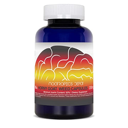 Nootropics Depot Horny Goat Weed Capsules 200mg | 90 Count | Icariin 50% | Epimedium brevicornum